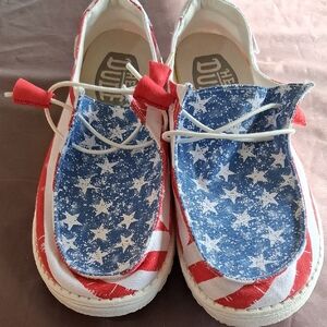 Hey Dude Red, White, and Blue Star Sneakers